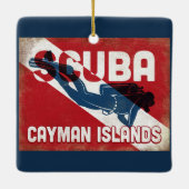 Caymaneilanden Scuba Diver - Blue Retro Keramisch Ornament (Achterkant)