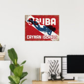 Caymaneilanden Scuba Diver - Blue Retro Poster (Thuiskantoor)