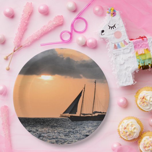 Caymaneilanden zonsondergang papieren bordje (Feest)