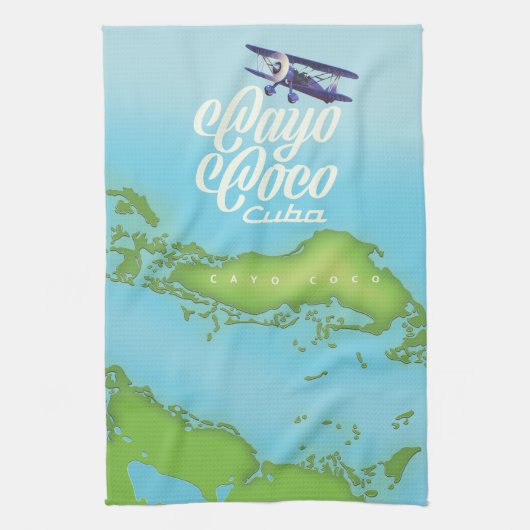 Cayo Coco Cuba stijlkaart. Theedoek (Verticaal)
