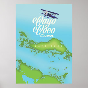 Cayo Coco Cuba vintage stijl kaart. Poster