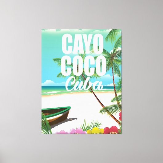 Cayo Coco Cuban strand vakantion poster Canvas Afdruk (Voorkant)
