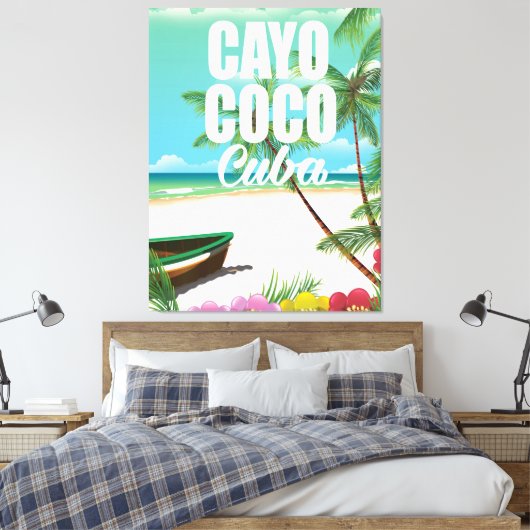 Cayo Coco Cuban strand vakantion poster Canvas Afdruk (Insitu (Slaapkamer))