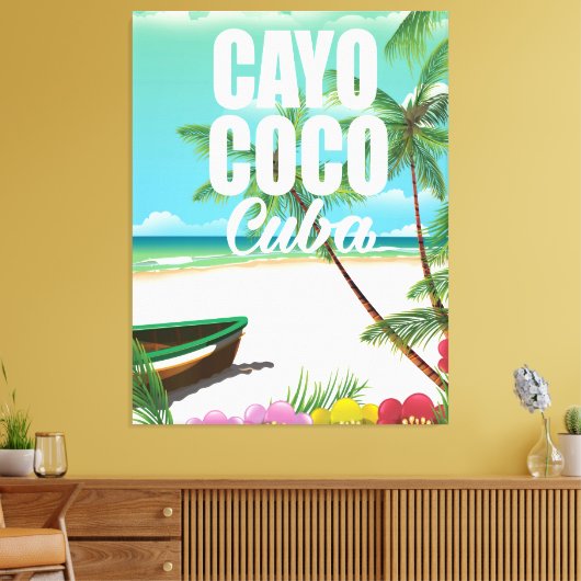 Cayo Coco Cuban strand vakantion poster Canvas Afdruk (Insitu (Woonkamer))