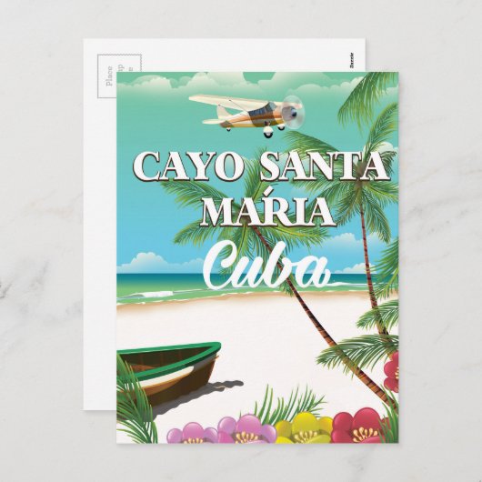 Cayo Santa María Cuban strand vakantion poster Feestdagenkaart (Voorkant / Achterkant)
