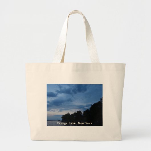 Cayuga Lake Blue Sunset Grote Tote Bag (Voorkant)
