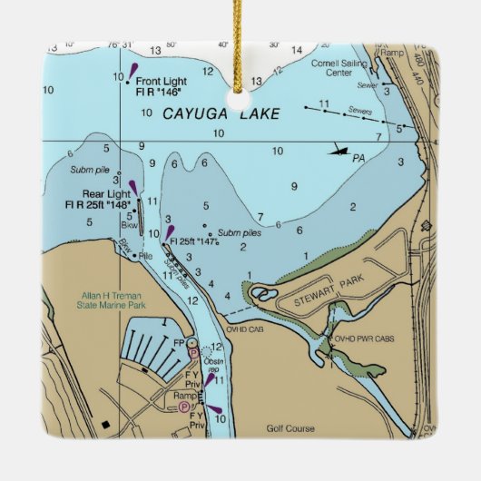 Cayuga Lake Ithaca NY Chart Keramisch Ornament (Achterkant)
