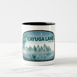 Cayuga Lake New York Deer Tweekleurige Koffiemok