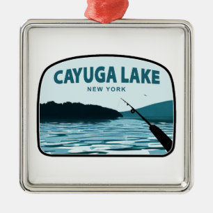 Cayuga Lake New York Gevist Rod Metalen Ornament