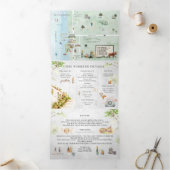 Cayuga Lake NY | Geïllustreerde bruiloft drievoudi Drieluik Uitnodiging (Binnen)