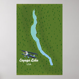 Cayuga Lake vintage stijl reisplattegrond Poster