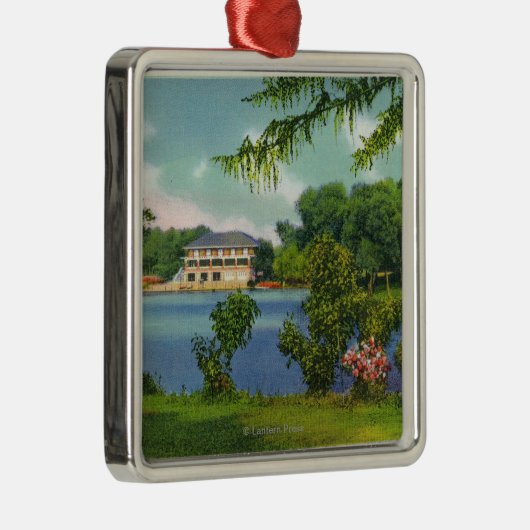 Cazenovia Park Uitzicht van het meer en het casino Metalen Ornament (Rechts)