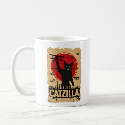 CaZilla Biplane Cat Koffiemok (Links)