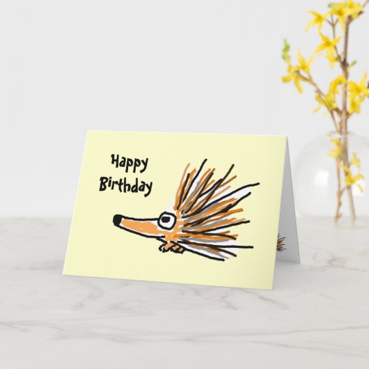 CB- Funny Porcupine Verjaardag Kaart (Gele Bloem)