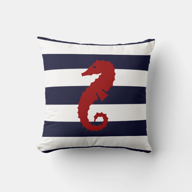 CBendel Nautical Blue Stripe Seahorse Whale Pillow Kussen (Voorkant)