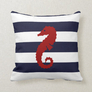CBendel Nautical Blue Stripe Seahorse Whale Pillow Kussen