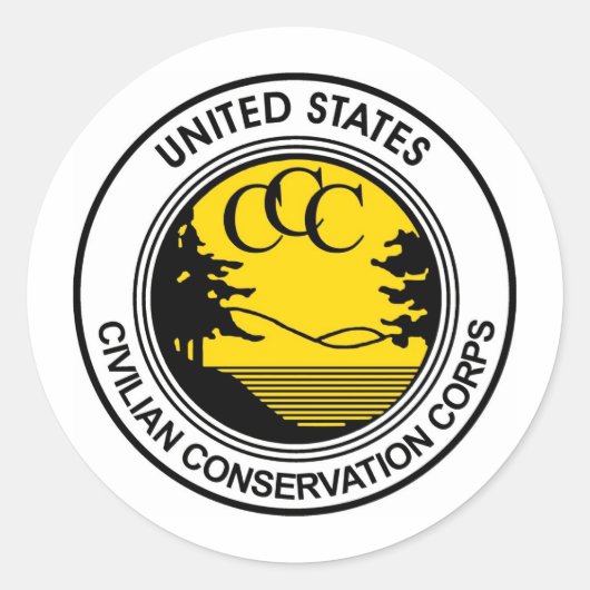 CCC Civilian Conservation Corps huldiging Ronde Sticker (Voorkant)