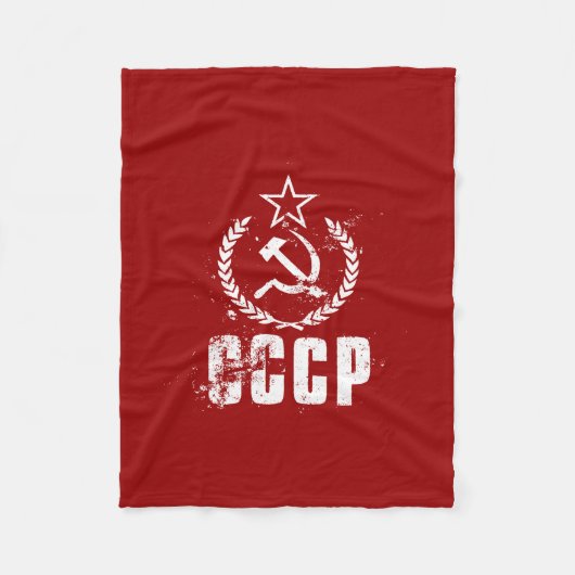 CCCP Hammer Sickle White - vlaggenbakken Fleece Deken (Voorkant)