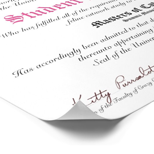 CCLU Diploma - Roze zegel - Kattenportret Poster (Hoek)