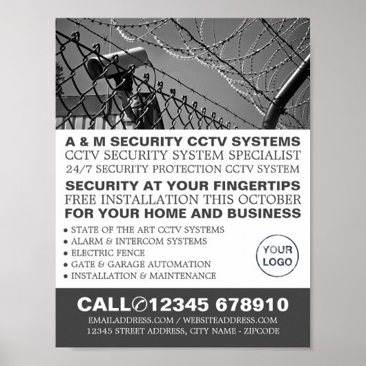 CCTV & Barbed Wire, CCTV-beveiliging Adverteren Poster (Voorkant)