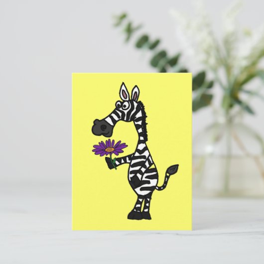 CD-Funny Zebra met Daisy Briefkaart (Staand voorkant)