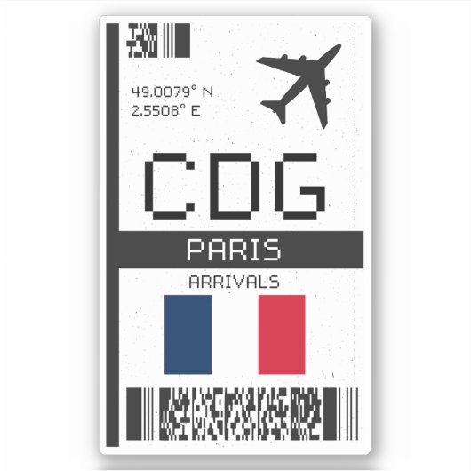 CDG Paris Boarding Pass - Frankrijk Reizen Sticker (Voorkant)