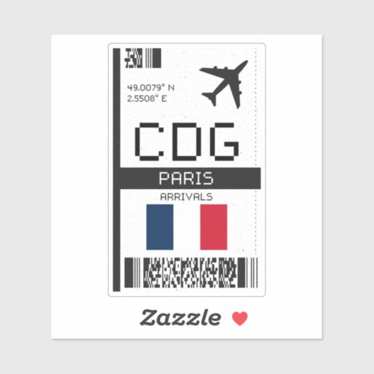 CDG Paris Boarding Pass - Frankrijk Reizen Sticker (Vel)