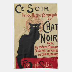 CE Soir Chat Noir Black Cat,  Art Nouveau Theedoek
