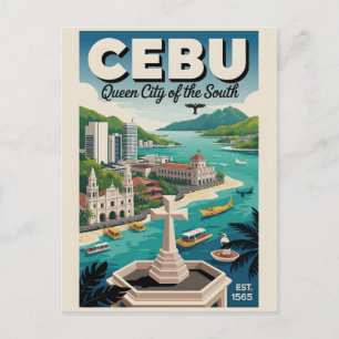 Cebu Filipijnen Retro Reisposter Kunst Feestdagenkaart