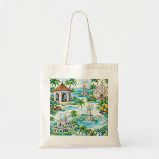 Cebu Tropisch Eiland Waterverf Collage Tote Bag (Voorkant)