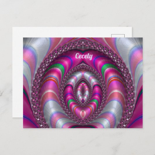 CECELY ~ PINK 3D Fractal Design ~ Briefkaart (Voorkant / Achterkant)