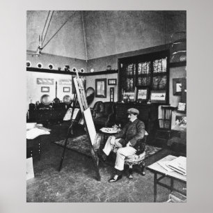 Cecil Aldin in zijn studio Poster