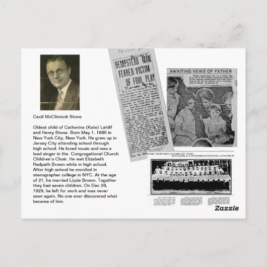 Cecil Stone  Briefkaart (Achterkant)