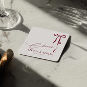 CECILIA Burgundy Bow Square Paper Coaster Kartonnen Onderzetters