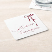 CECILIA Burgundy Bow Square Paper Coaster Kartonnen Onderzetters (Schuin)