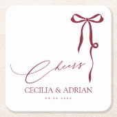 CECILIA Burgundy Bow Square Paper Coaster Kartonnen Onderzetters (Voorkant)