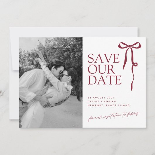 CECILIA Burgundy Save the Date with Photo (Voorkant)