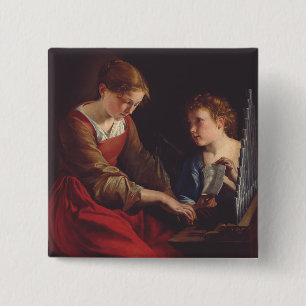 Cecilia en een engel van Orazio Gentileschi Vierkante Button 5,1 Cm