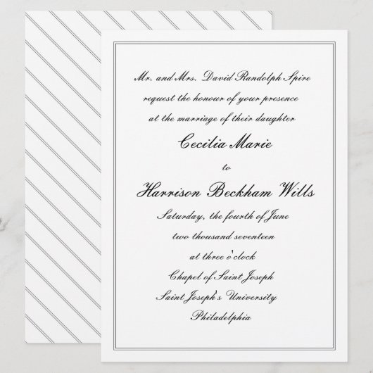 Cecilia: Traditionele bruiloft uitnodiging (zwart) (Voorkant / Achterkant)