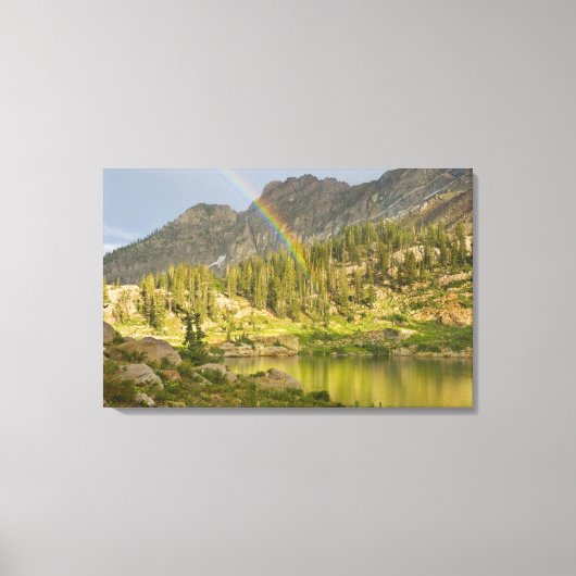 Cecret Lake met regenboog boven Devil's Castle, Canvas Afdruk (Voorkant)