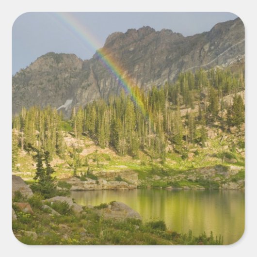 Cecret Lake met regenboog boven Devil's Castle, Vierkante Sticker (Voorkant)