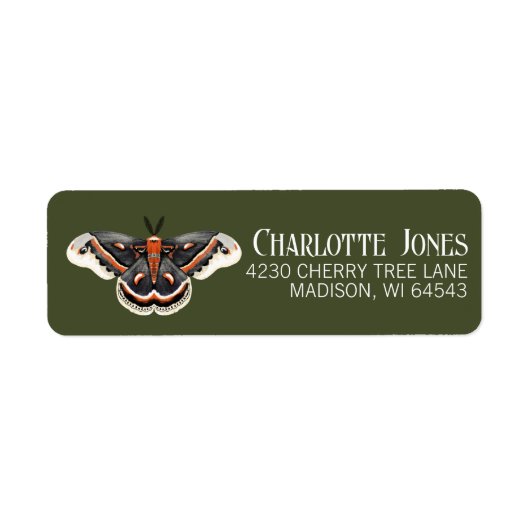 Cecropia Moth-retouradres Etiket (Voorkant)