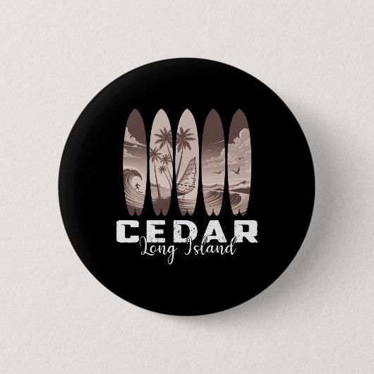 Cedar Beach Long Island Surfplank Mannen Vrouwen S Ronde Button 5,7 Cm (Voorkant)