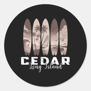 Cedar Beach Long Island Surfplank Mannen Vrouwen S Ronde Sticker