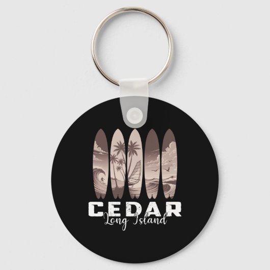 Cedar Beach Long Island Surfplank Mannen Vrouwen S Sleutelhanger (Voorkant)