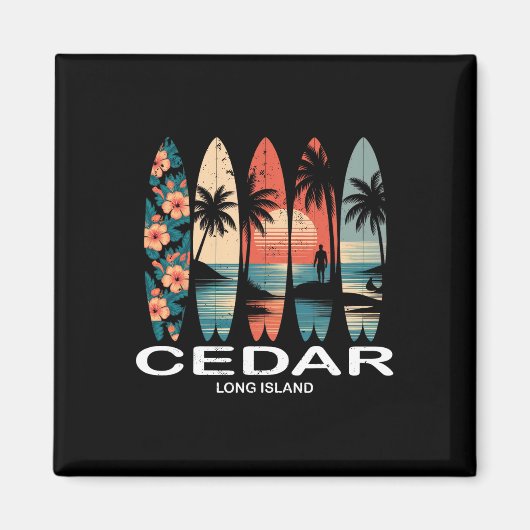 Cedar Beach Long Island Surfplank Surfen Retro Magneet (Voorkant)