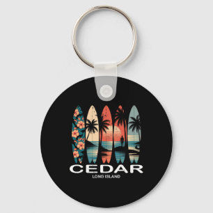 Cedar Beach Long Island Surfplank Surfen Retro Sleutelhanger