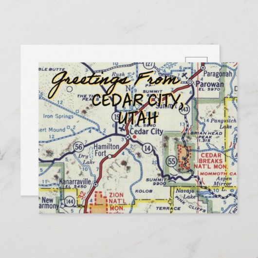 Cedar City UT  kaart (Voorkant / Achterkant)