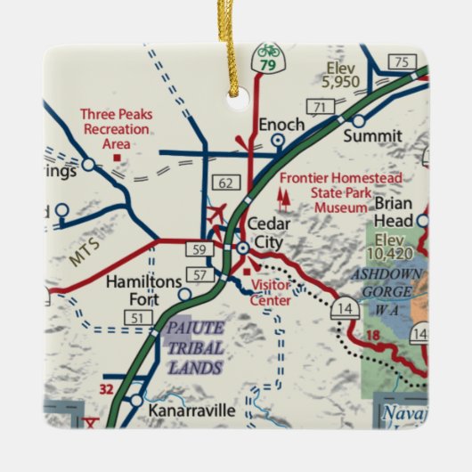 Cedar City Utah Map Keramisch Ornament (Voorkant)