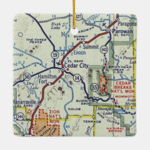Cedar City Utah Retro Map Keramisch Ornament
